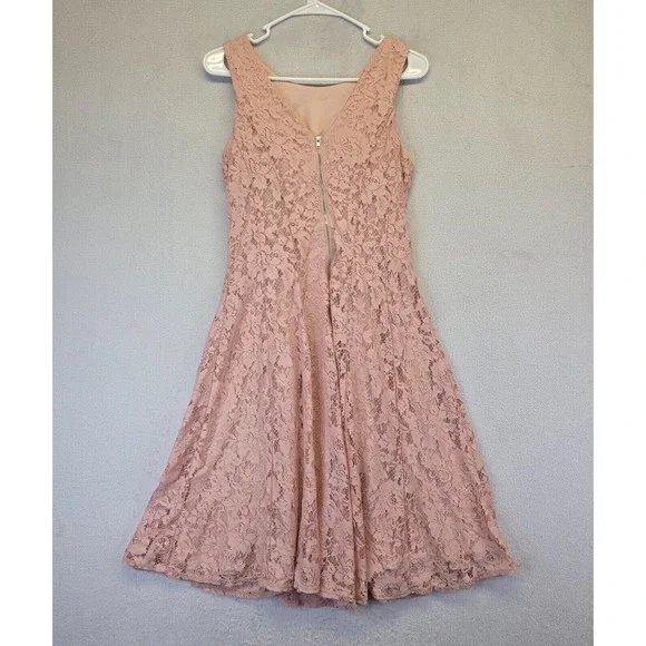 Danny & Nicole Dress Womens 4 Blush Pink Floral Lace Fit Flare Romantic Cottage - Picture 3 of 13